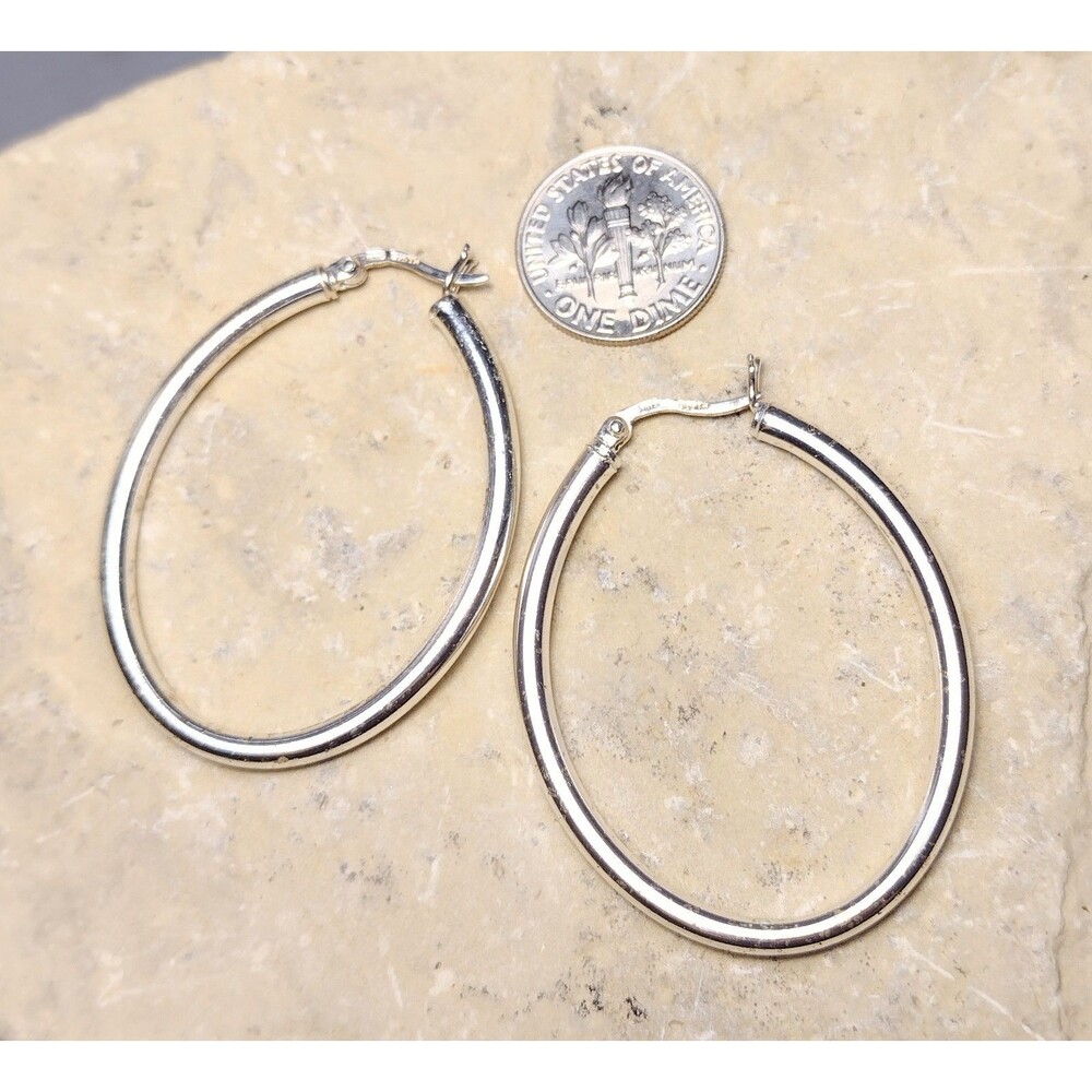 TH 925 Sterling silver Tube Oval Hoop Earrings - Picture 2 of 6